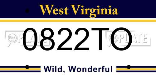 0822TO West Virginia License Plate