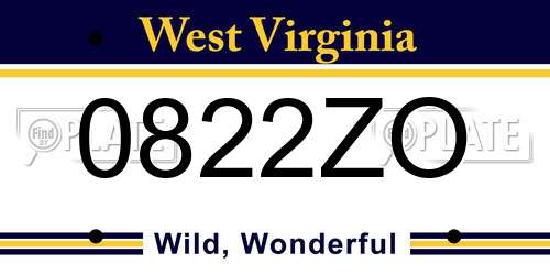 0822ZO West Virginia License Plate