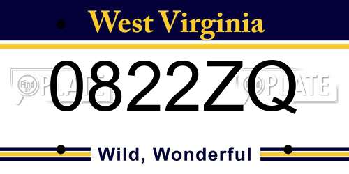 0822ZQ West Virginia License Plate