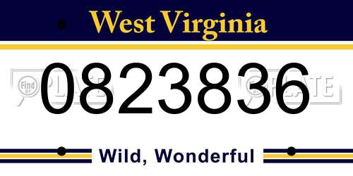 0823836 West Virginia License Plate