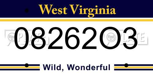 08262O3 West Virginia License Plate