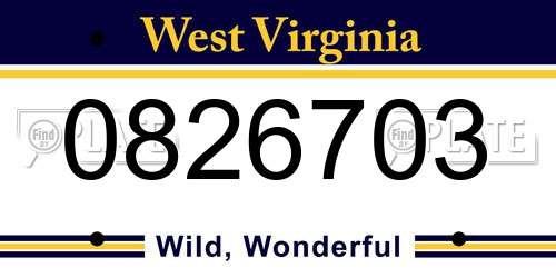0826703 West Virginia License Plate