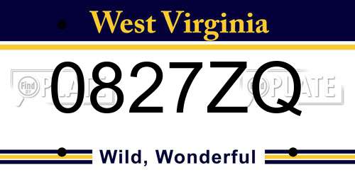0827ZQ West Virginia License Plate