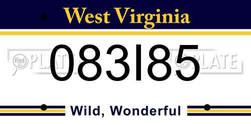 083I85 West Virginia License Plate