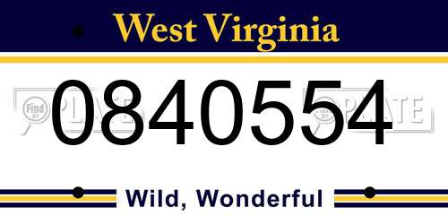 0840554 West Virginia License Plate