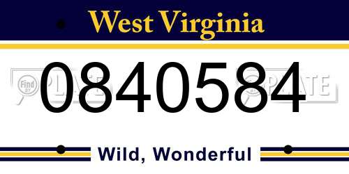 0840584 West Virginia License Plate