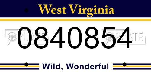 0840854 West Virginia License Plate