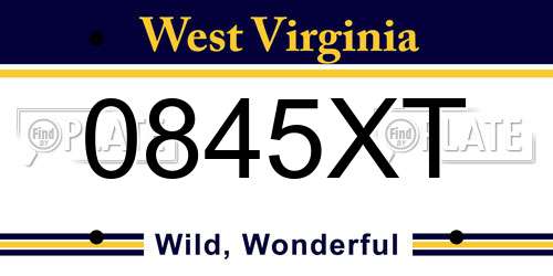 0845XT West Virginia License Plate