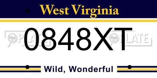 0848XT West Virginia License Plate