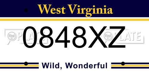 0848XZ West Virginia License Plate