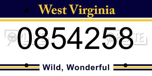 0854258 West Virginia License Plate