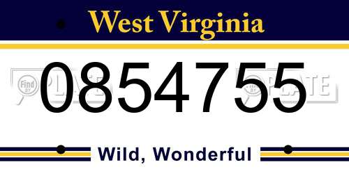 0854755 West Virginia License Plate
