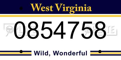 0854758 West Virginia License Plate