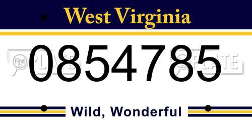 0854785 West Virginia License Plate