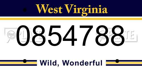 0854788 West Virginia License Plate