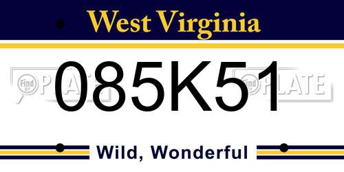085K51 West Virginia License Plate