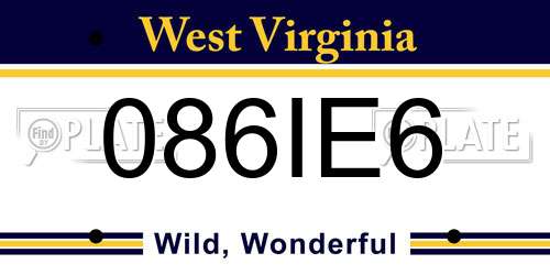 086IE6 West Virginia License Plate