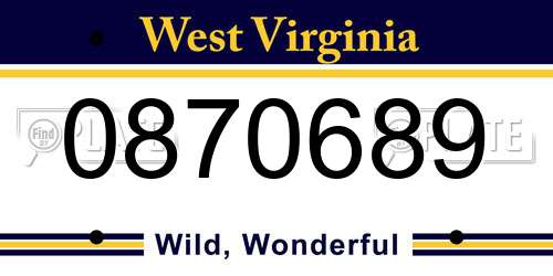 0870689 West Virginia License Plate