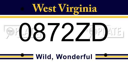 0872ZD West Virginia License Plate