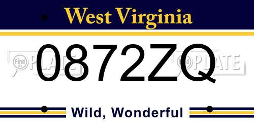 0872ZQ West Virginia License Plate
