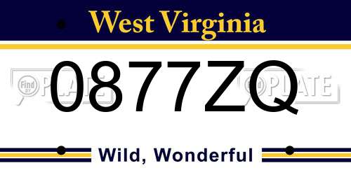 0877ZQ West Virginia License Plate