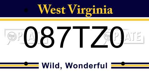 087TZ0 West Virginia License Plate