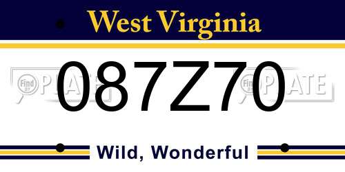 087Z70 West Virginia License Plate