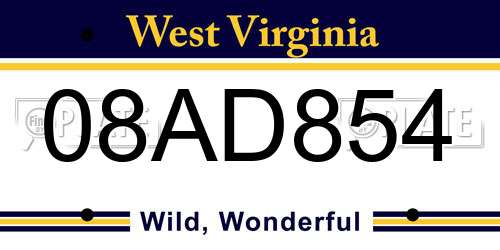 08AD854 West Virginia License Plate