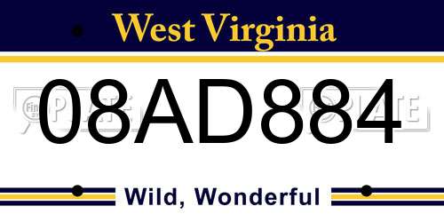 08AD884 West Virginia License Plate