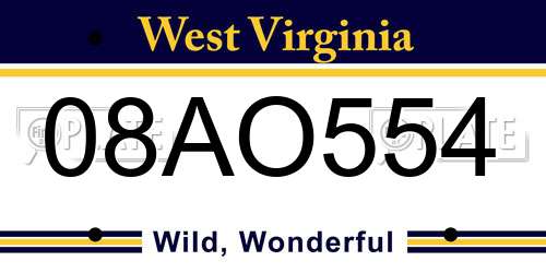 08AO554 West Virginia License Plate