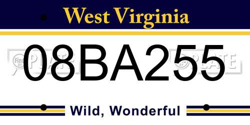 08BA255 West Virginia License Plate
