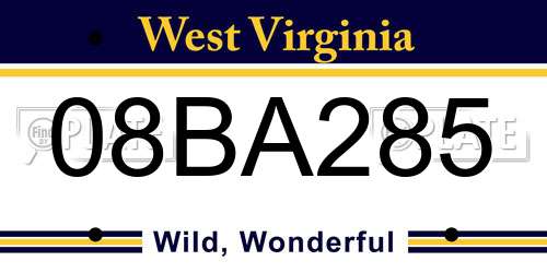 08BA285 West Virginia License Plate