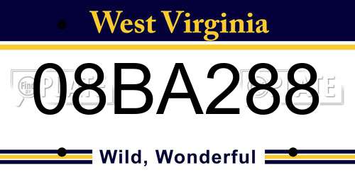 08BA288 West Virginia License Plate