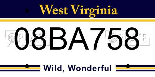 08BA758 West Virginia License Plate