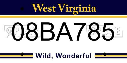 08BA785 West Virginia License Plate