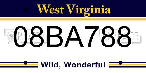 08BA788 West Virginia License Plate