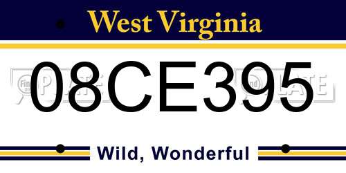 08CE395 West Virginia License Plate