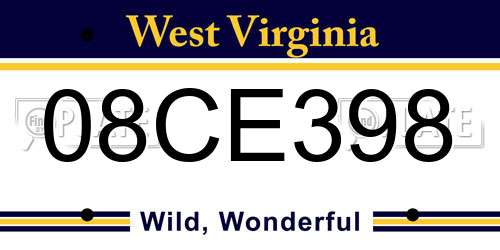 08CE398 West Virginia License Plate