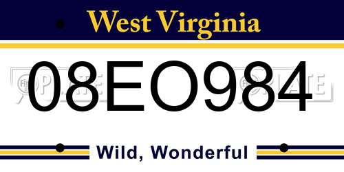 08EO984 West Virginia License Plate