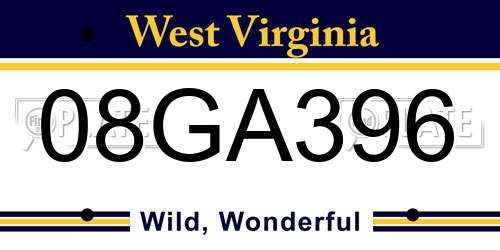 08GA396 West Virginia License Plate