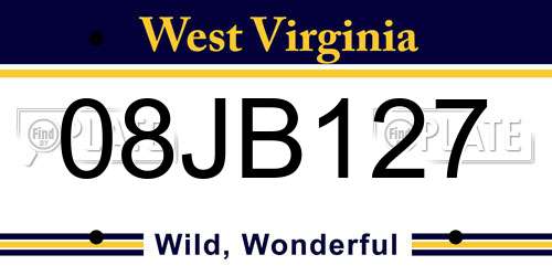 08JB127 West Virginia License Plate