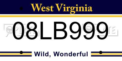 08LB999 West Virginia License Plate