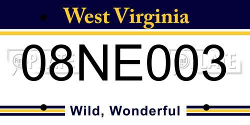 08NE003 West Virginia License Plate