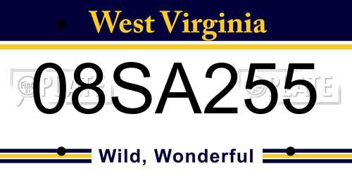 08SA255 West Virginia License Plate