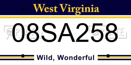 08SA258 West Virginia License Plate