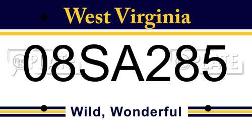 08SA285 West Virginia License Plate
