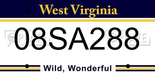 08SA288 West Virginia License Plate