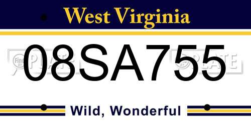 08SA755 West Virginia License Plate