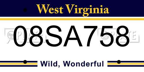 08SA758 West Virginia License Plate