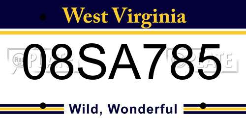 08SA785 West Virginia License Plate